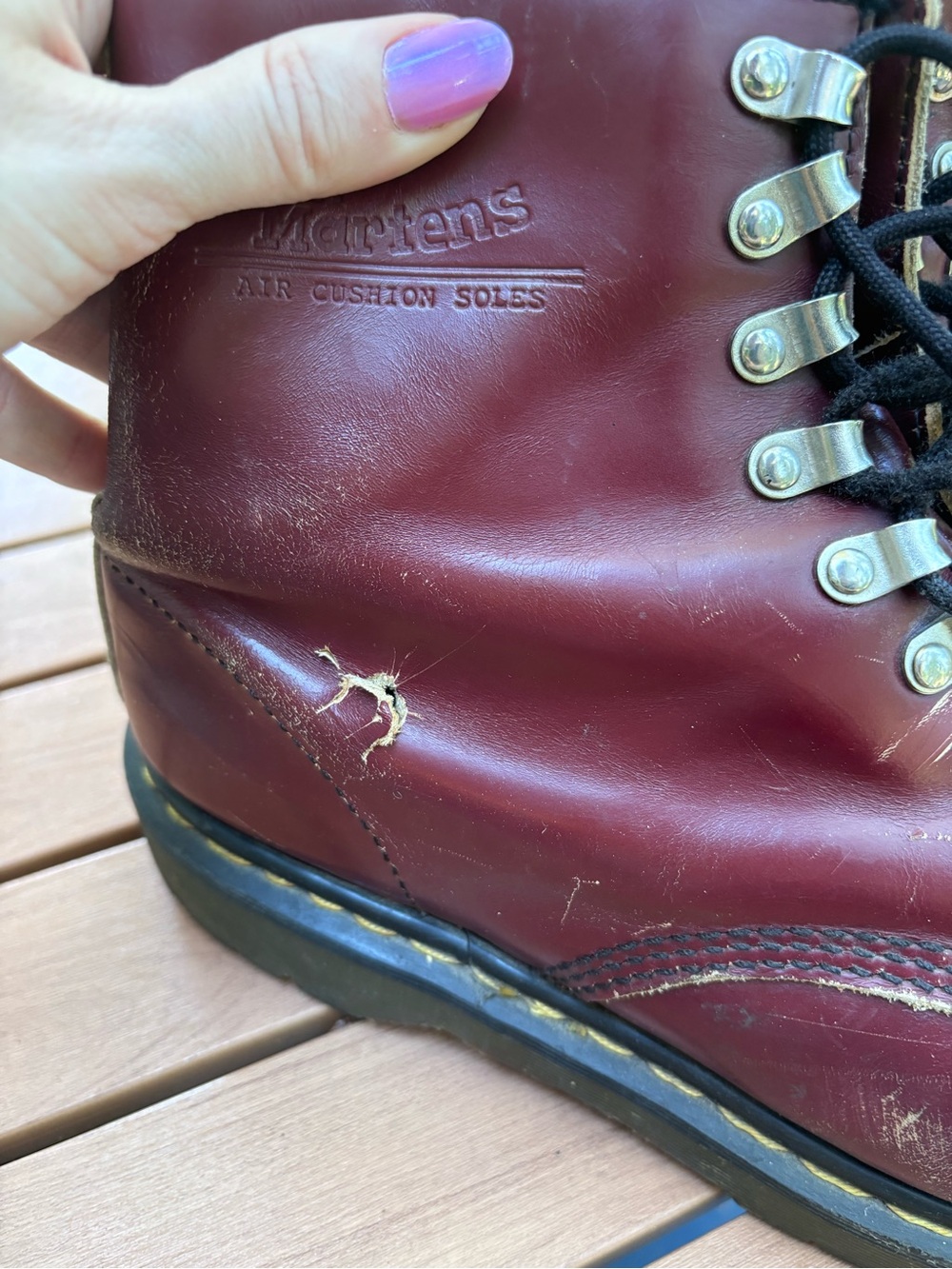 Vintage Distressed Dr. Martens Burgundy 1460 combat boots, made in England - Picture 2 of 8